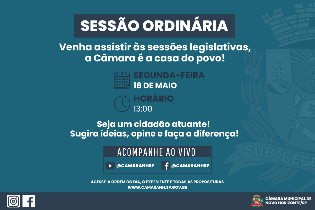 Legislativo realiza sessão ordinária na próxima segunda-feira