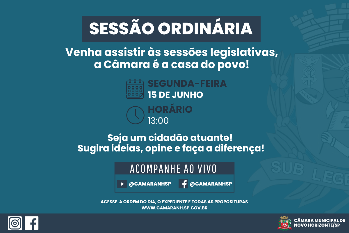 Legislativo realiza sessão ordinária na próxima segunda-feira