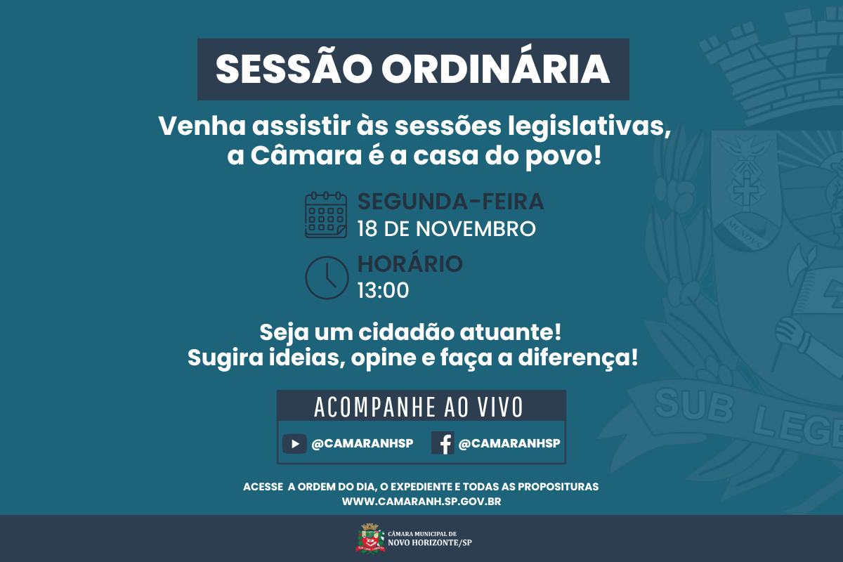 Legislativo realiza sessão ordinária na próxima segunda-feira