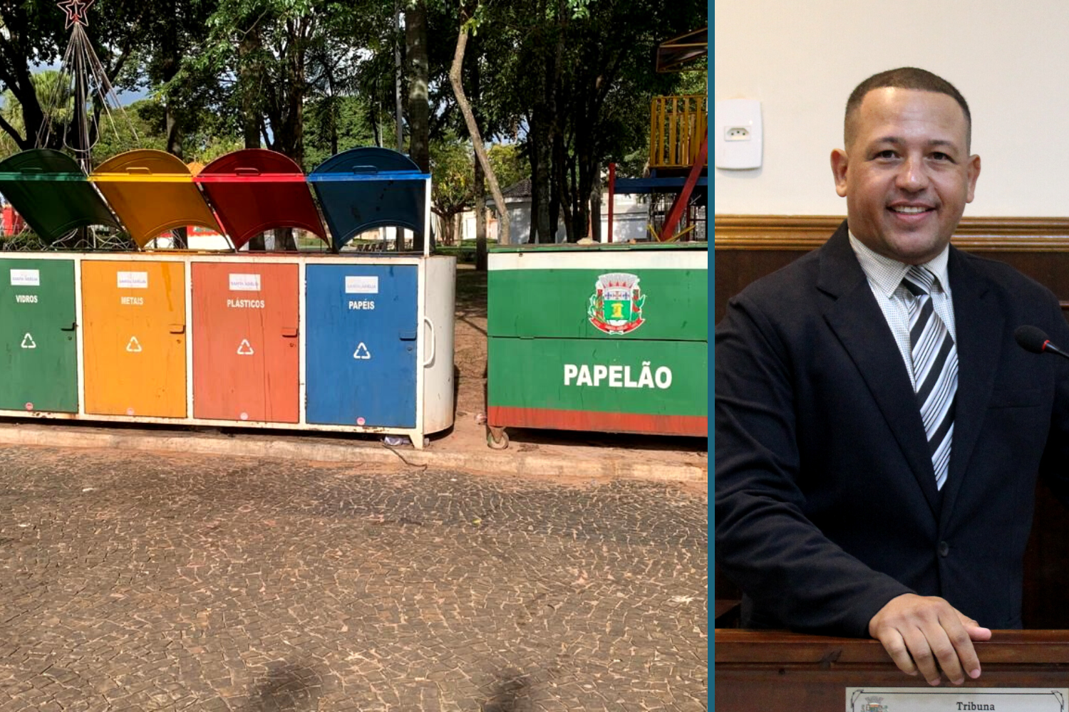 Vereador Carlos Henrique BGO solicita ao Prefeito Fabiano Belentani instalação de lixeiras para coleta de material reciclável nas praças centrais do Município