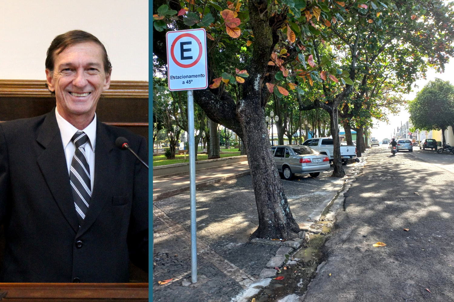 Vereador Vasquinho solicita ao Prefeito Fabiano Belentani retirada de árvores do estacionamento na Praça 9 de Julho entre as Ruas 28 de Outubro e XV de Novembro