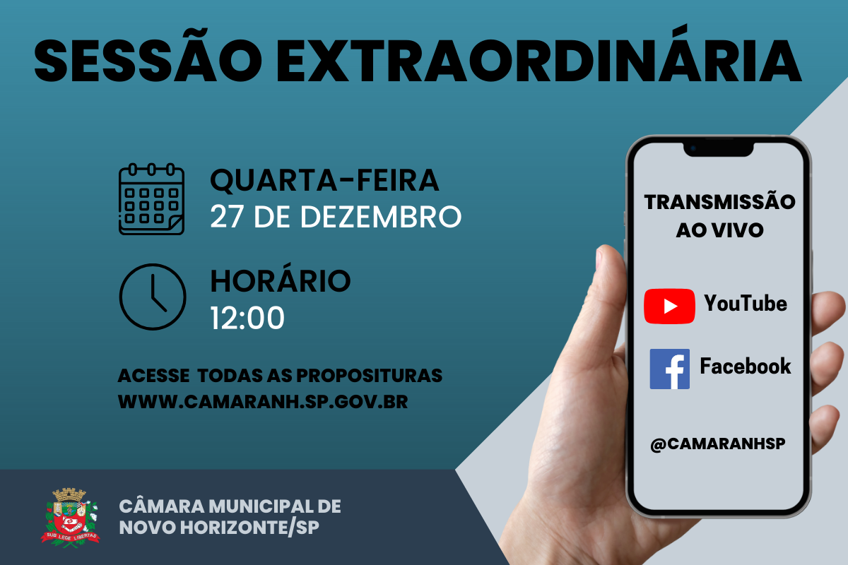 Legislativo realiza sessão extraordinária na quarta-feira