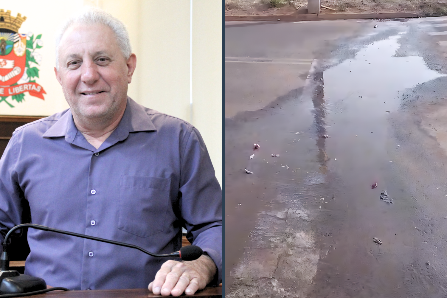 Vereador Ligeiro Mecânico solicita ao Executivo Municipal providências sobre água parada no cruzamento de vias no Parque Honório Roncoletta 