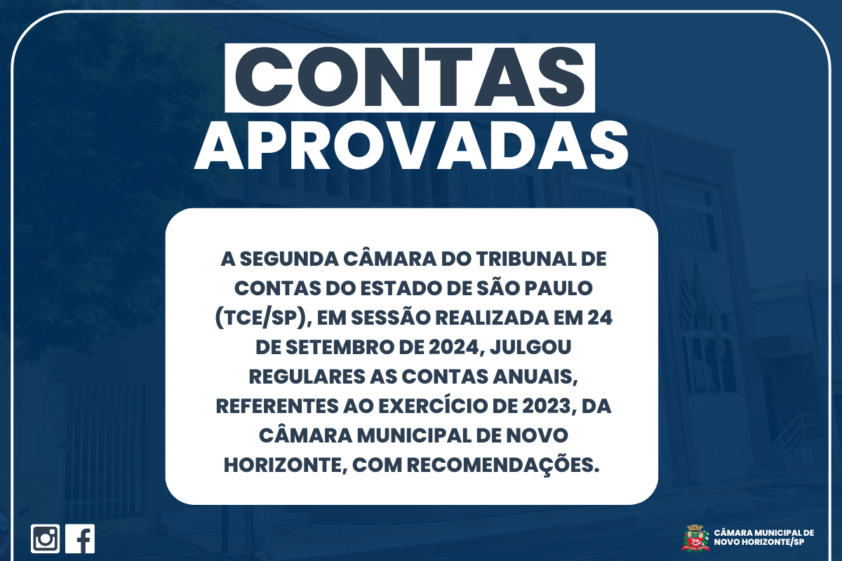 TCE/SP julga regulares as contas da Câmara Municipal do exercício de 2023 