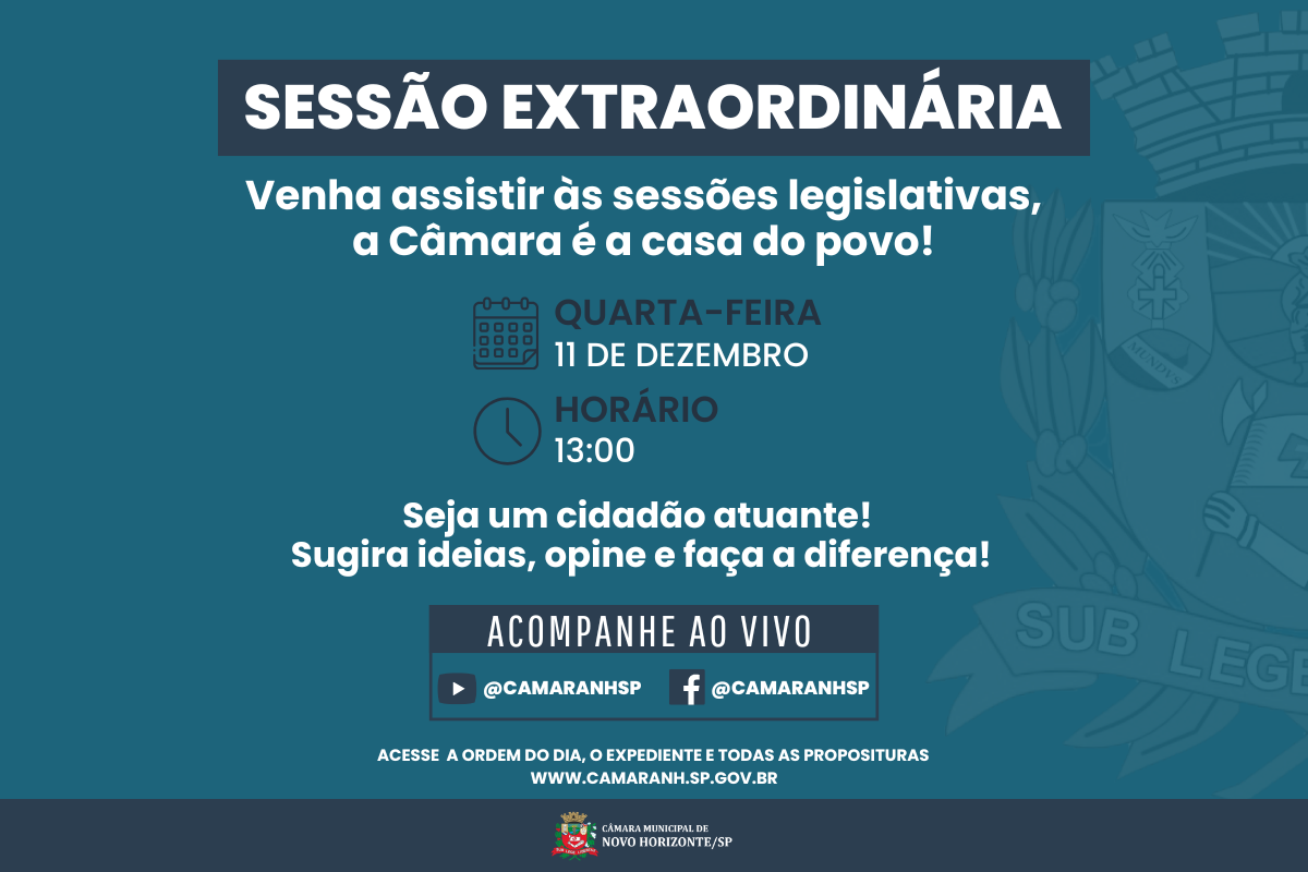 Legislativo realiza sessão extraordinária na quarta-feira