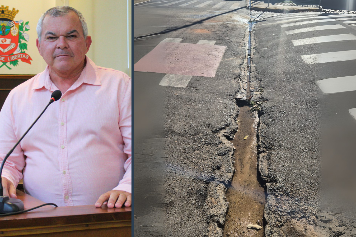 Vereador Leandro Nacimbeni solicita ao Executivo Municipal reconstrução de passagem de águas pluviais no cruzamento de vias na Vila Patti 