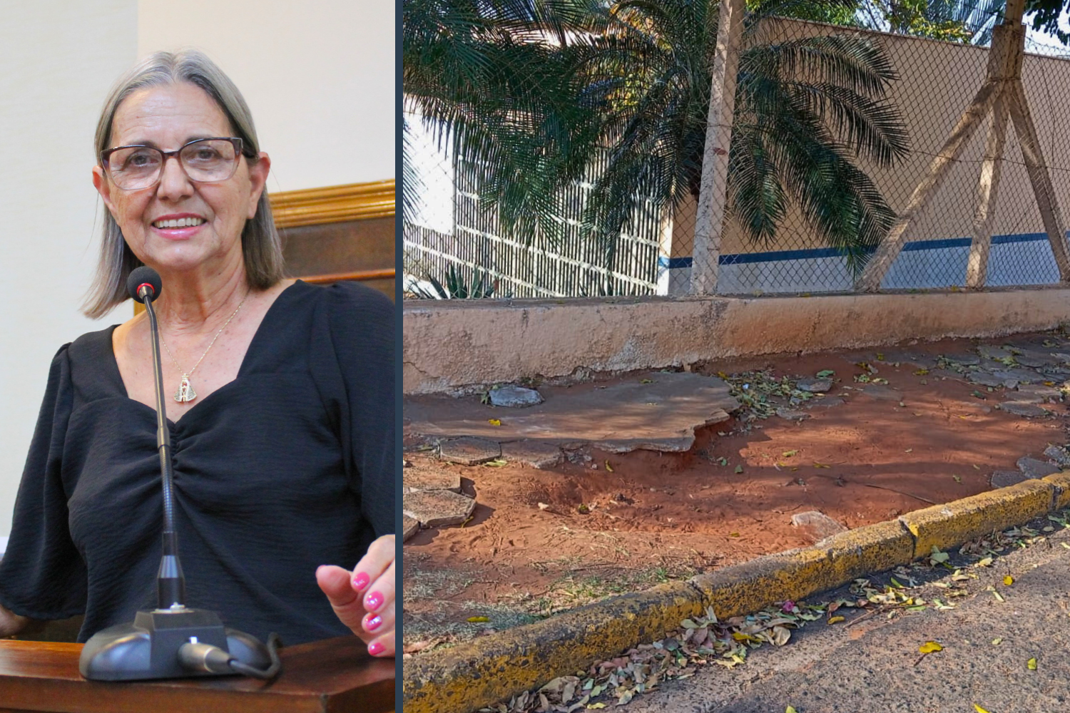 Vereadora Sônia Canato solicita ao Executivo Municipal reparos na calçada da EMEF "Francisco Álvares Florence"