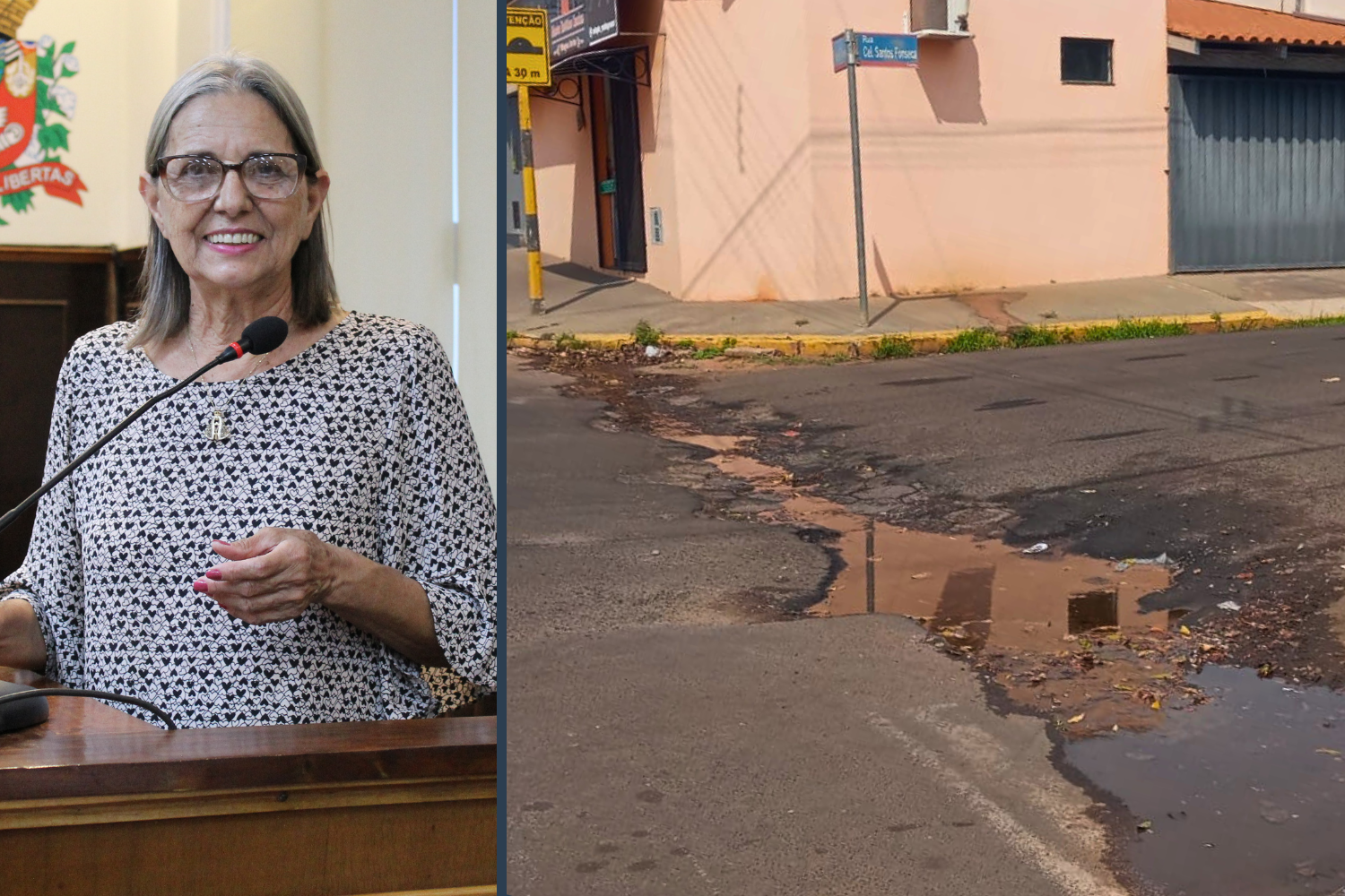 Vereadora Sônia Canato solicita ao Executivo Municipal reparos no asfalto em cruzamento