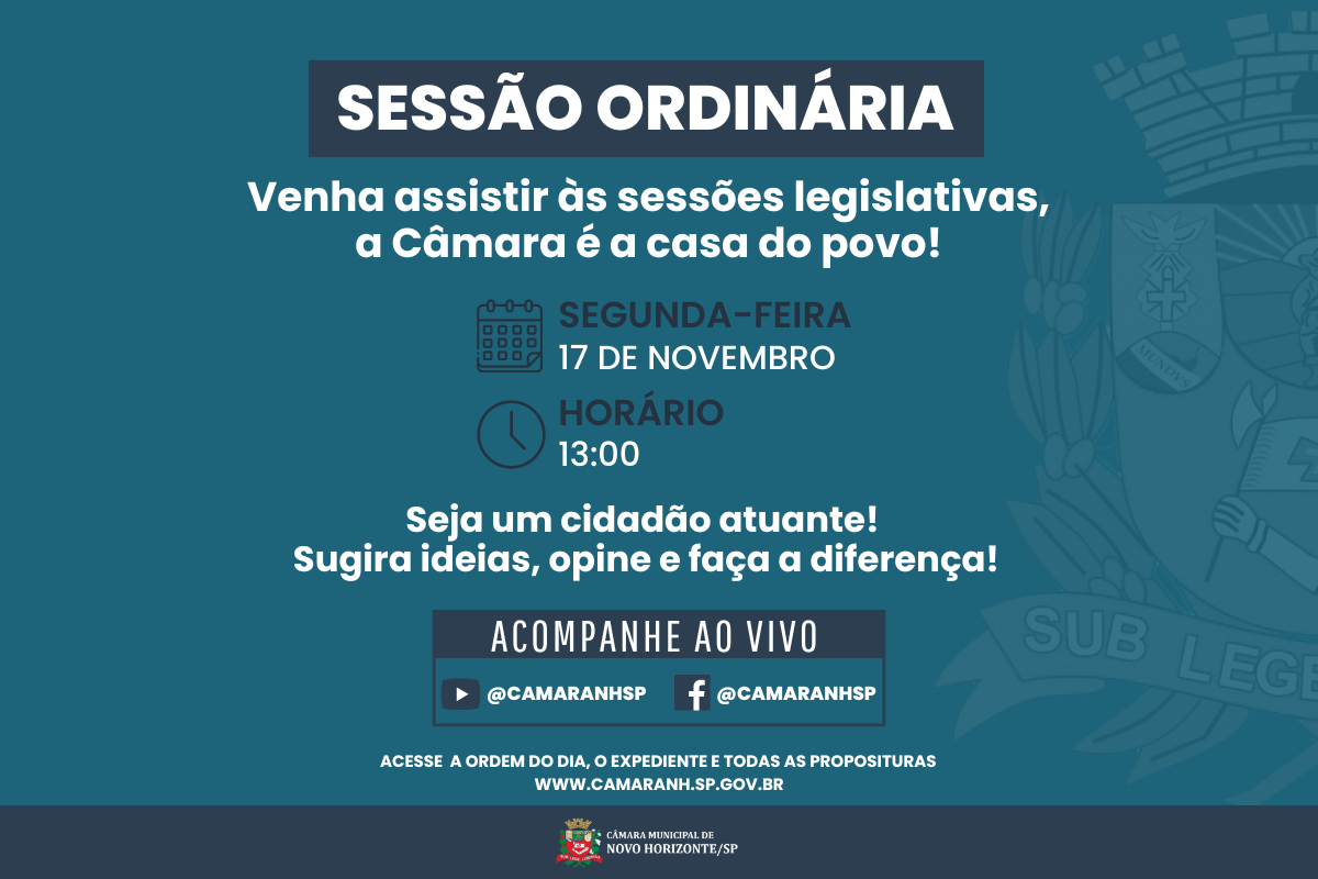 Legislativo realiza sessão ordinária na próxima segunda-feira